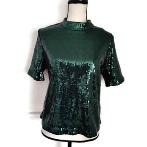 Michael Kors Dark Emerald Green Sequined Stretch Top Really Beautiful Size Large